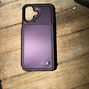 Purple Leather Wallet Phone Case with Card Slot